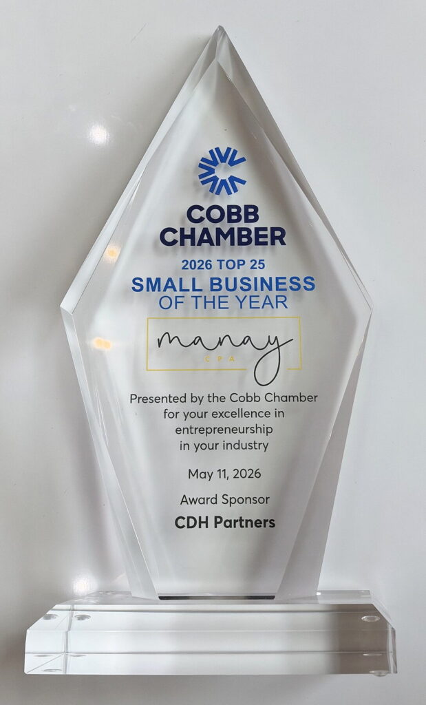 Cobb Chamber’ın 11 Mayıs 2026’da Manay CPA’e verdiği “2026 Yılın En İyi 25 Küçük İşletmesi” ödülü