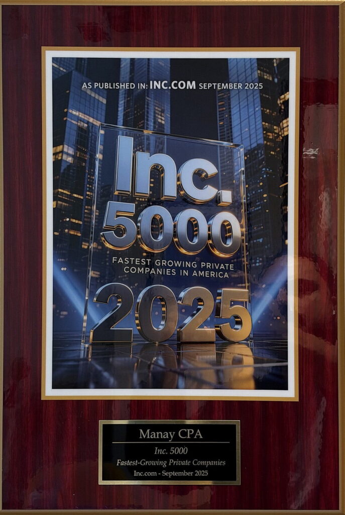 Manay CPA’in aldığı Inc. 5000 2025 “En Hızlı Büyüyen Özel Şirketler” plaketi